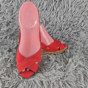 Viscata Womens 40 Red Canvas Slingback Jute Espadrille Wedge Sandals